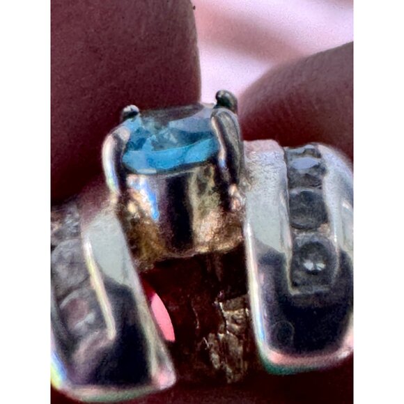 Sterling Silver Charm Bead With Blue Topaz & Clear Stones For European Bracelets - Picture 7 of 7